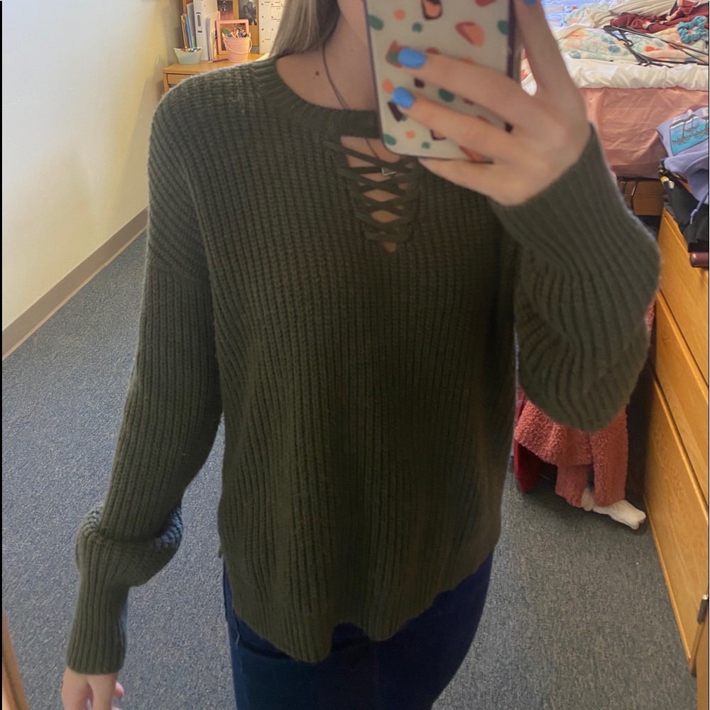 Green Front Cross Sweater